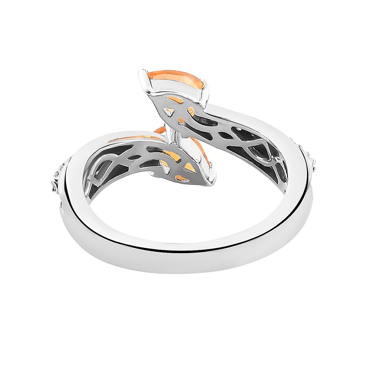 Jalisco Fire Opal and White Zircon Bypass Ring in Platinum Over Sterling Silver (Size 7.0) 0.75 ctw image number 4