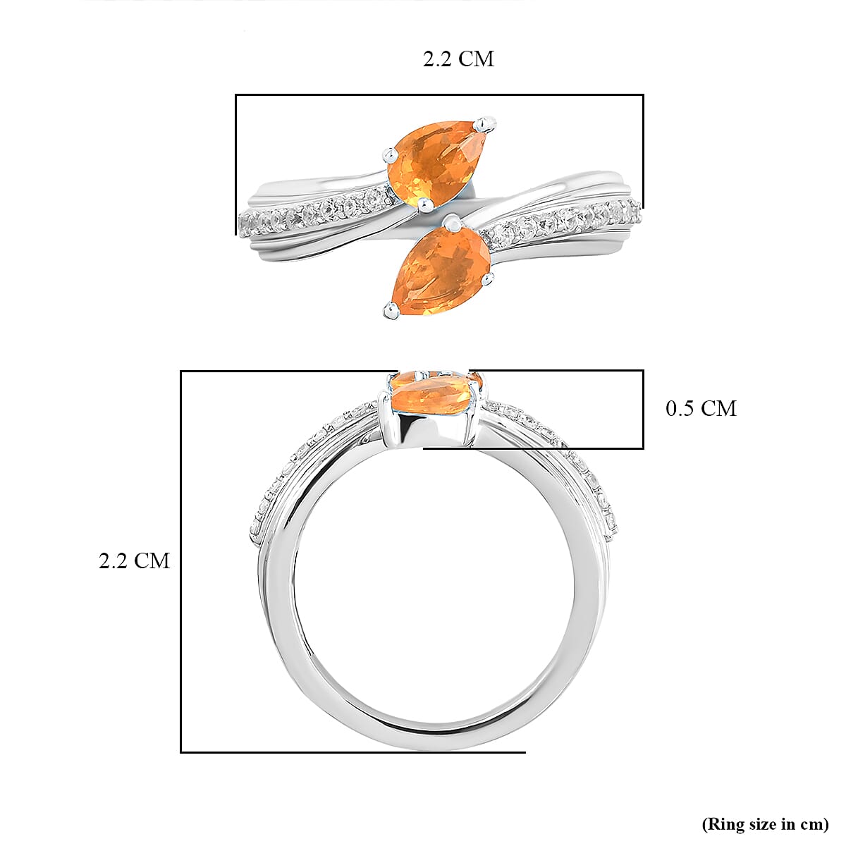 Jalisco Fire Opal and White Zircon Bypass Ring in Platinum Over Sterling Silver (Size 7.0) 0.75 ctw image number 5