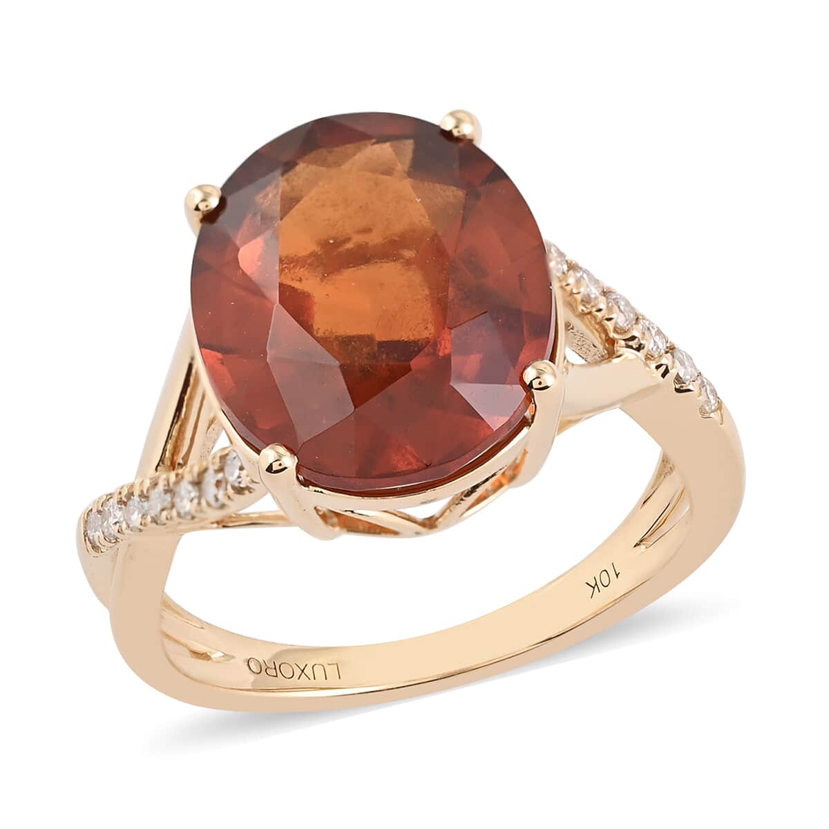 Certified & Appraised LUXORO 10K Yellow Gold AAA Sri Lankan Honey Garnet and G-H I1 Diamond Ring (Size 10.0) 2.85 Grams 7.70 ctw image number 0