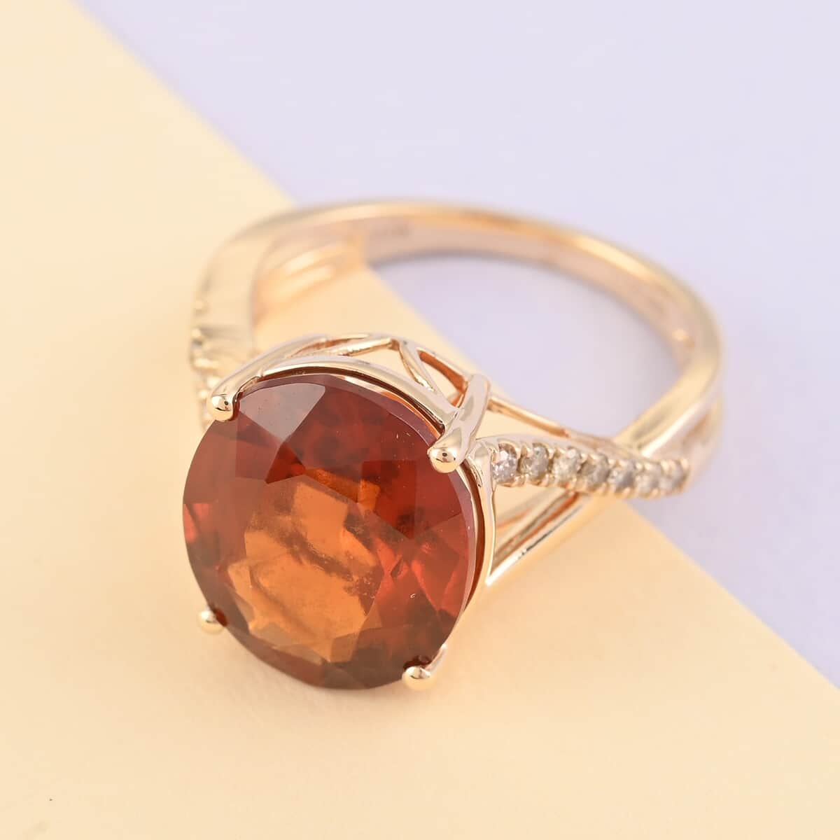 Certified & Appraised LUXORO 10K Yellow Gold AAA Sri Lankan Honey Garnet and G-H I1 Diamond Ring (Size 10.0) 2.85 Grams 7.70 ctw image number 1