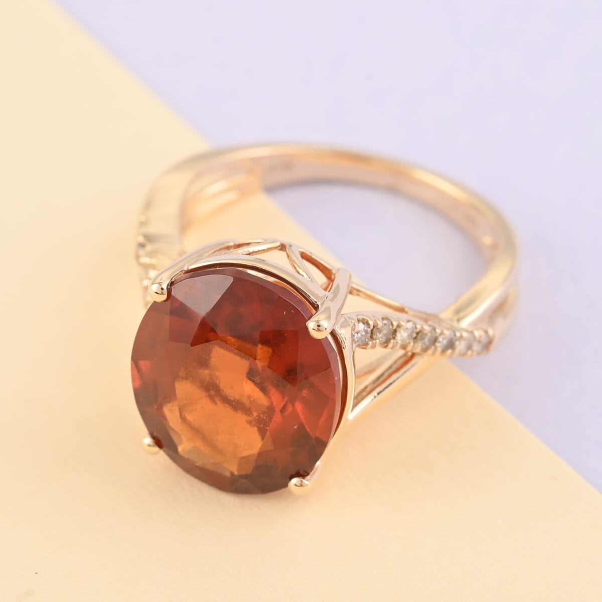 Certified & Appraised Luxoro 10K Yellow Gold AAA Sri Lankan Honey Garnet and G-H I1 Diamond Ring (Size 6.0) 7.70 ctw image number 1