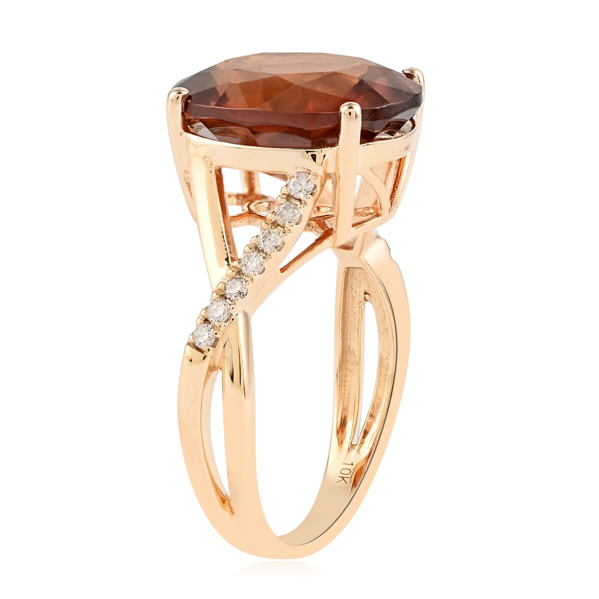Certified & Appraised Luxoro 10K Yellow Gold AAA Sri Lankan Honey Garnet and G-H I1 Diamond Ring (Size 6.0) 7.70 ctw image number 3