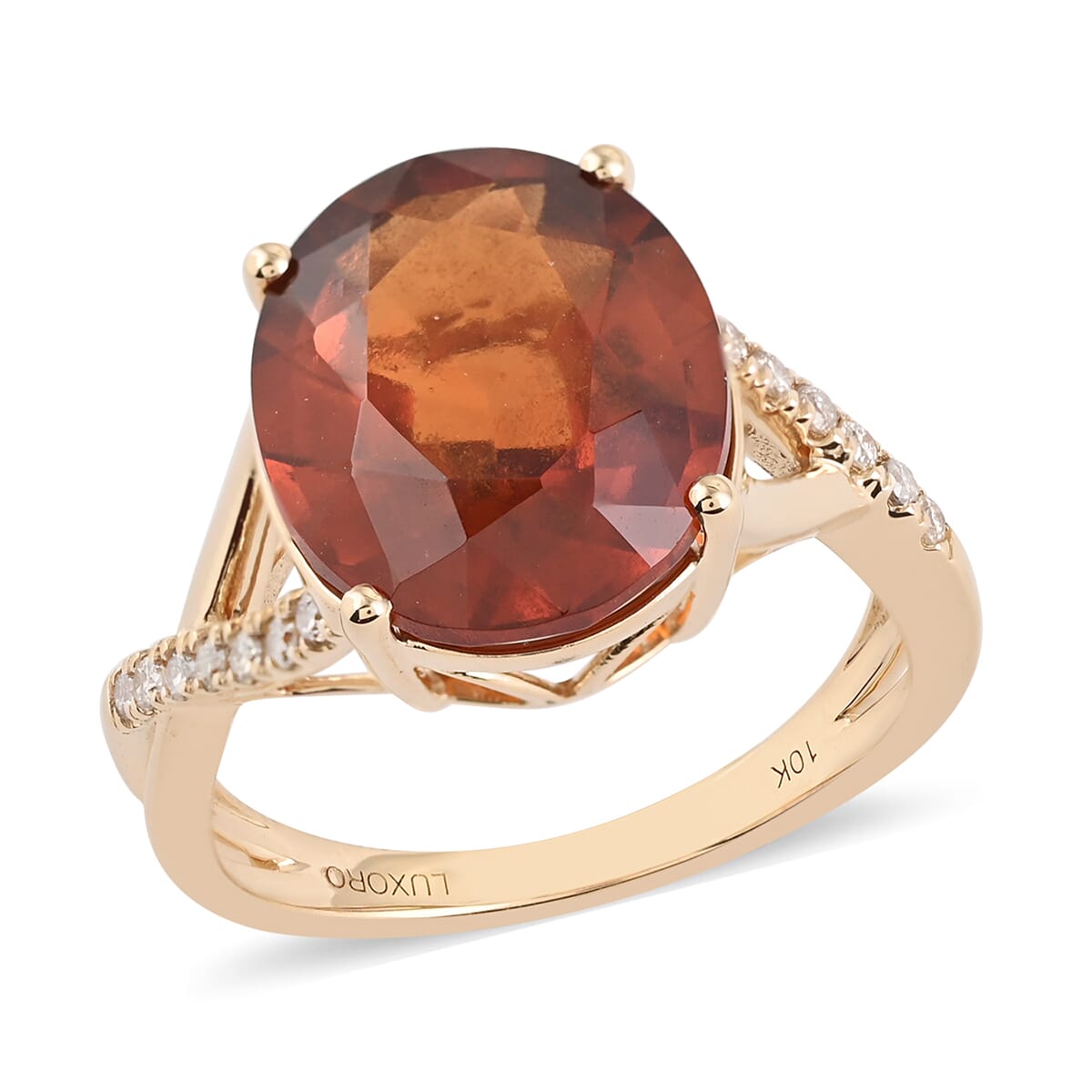 Certified & Appraised Luxoro 10K Yellow Gold AAA Sri Lankan Honey Garnet and G-H I1 Diamond Ring (Size 9.0) 7.70 ctw image number 0