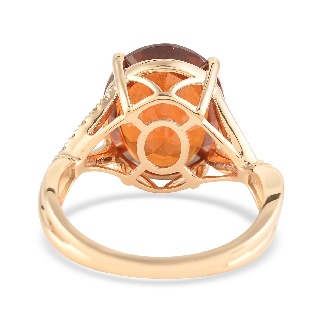 Certified & Appraised Luxoro 10K Yellow Gold AAA Sri Lankan Honey Garnet and G-H I1 Diamond Ring (Size 9.0) 7.70 ctw image number 4