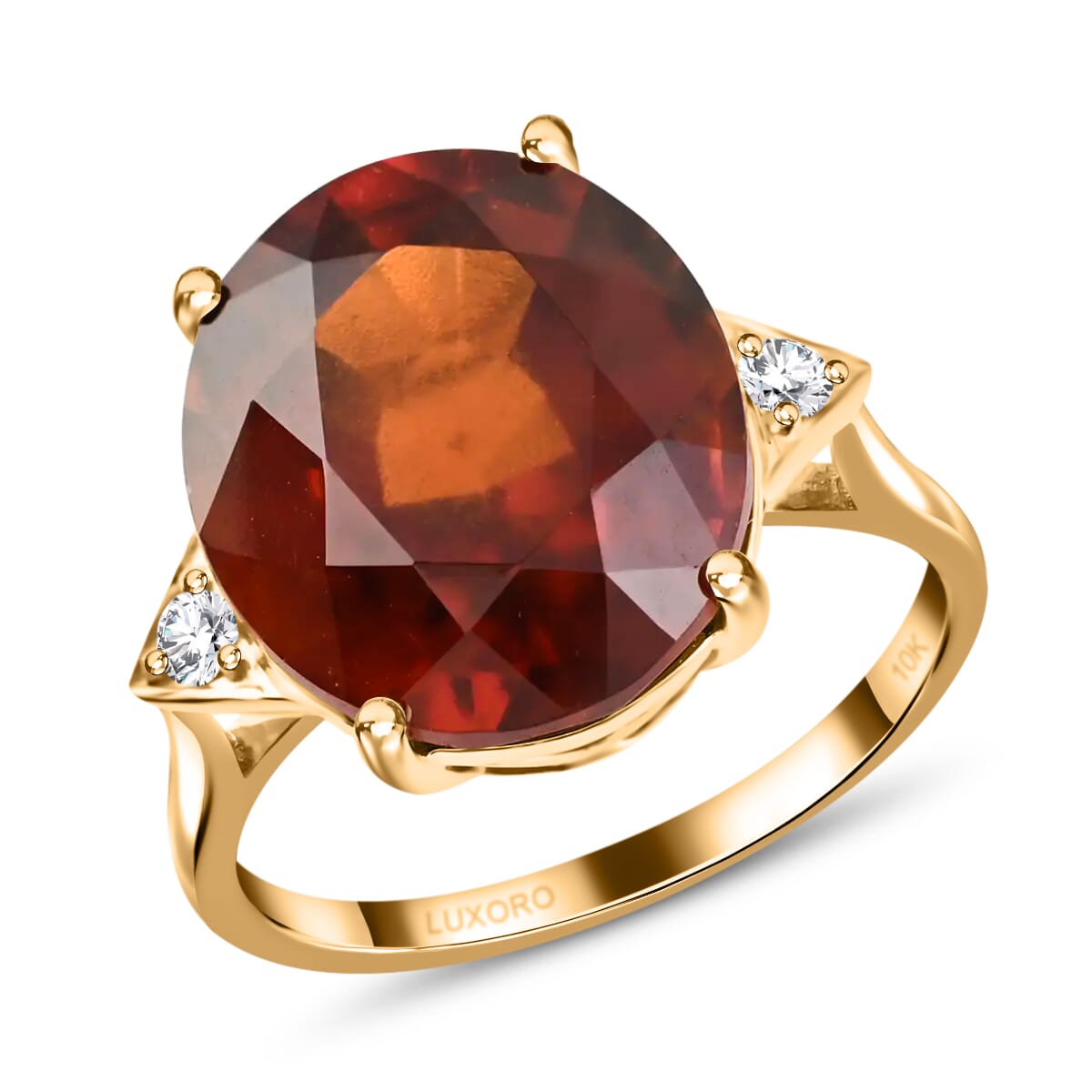 LUXORO 10K Yellow Gold AAA Sri Lankan Honey Garnet and Diamond Solitaire Ring (Size 10.0) 2.40 Grams 9.40 ctw image number 0