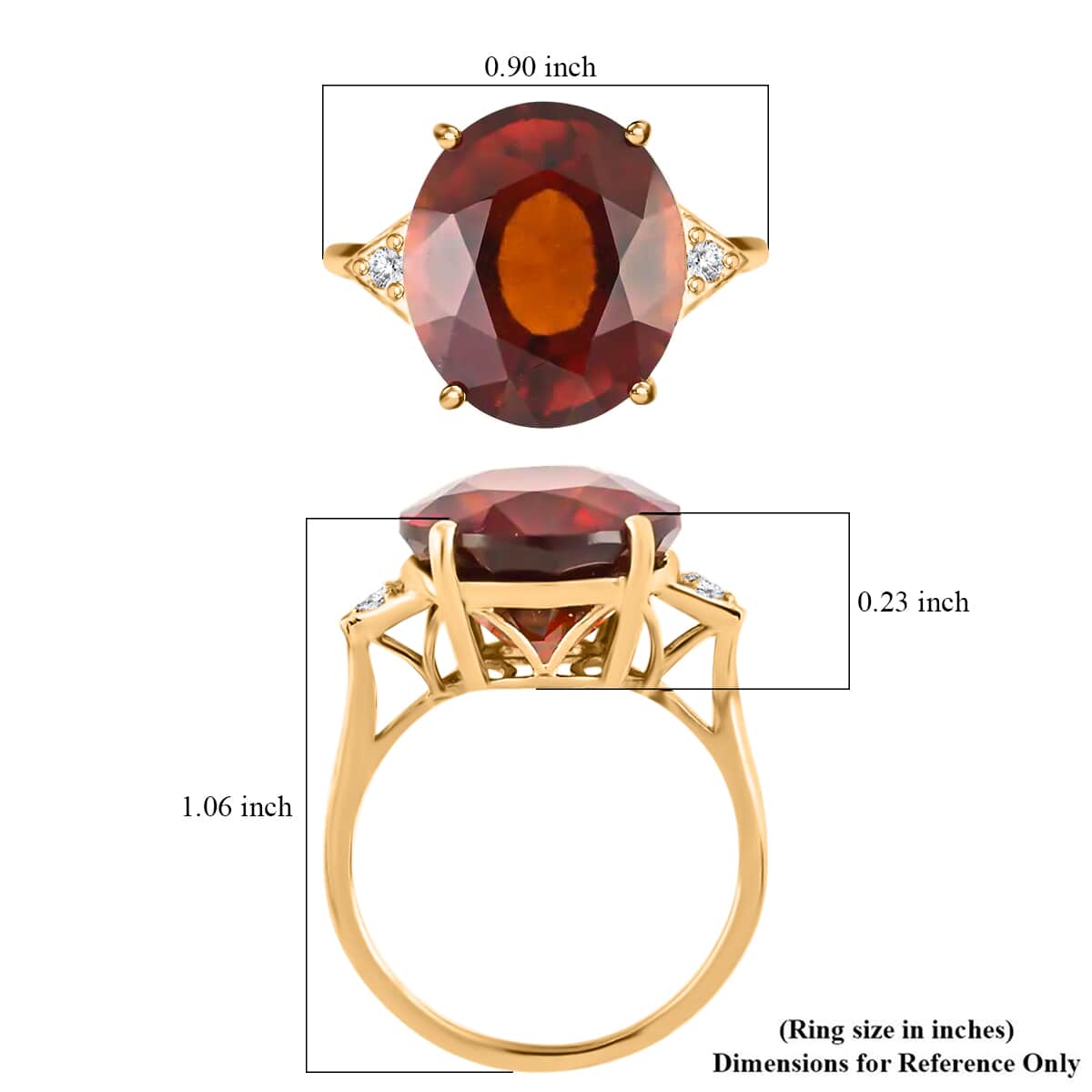 Luxoro 10K Yellow Gold AAA Sri Lankan Honey Garnet and Diamond Solitaire Ring (Size 7.0) 9.40 ctw image number 5