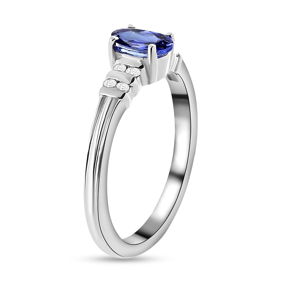 Tanzanite and White Zircon 0.60 ctw Ring in Platinum Over Sterling Silver (Size 10.0)