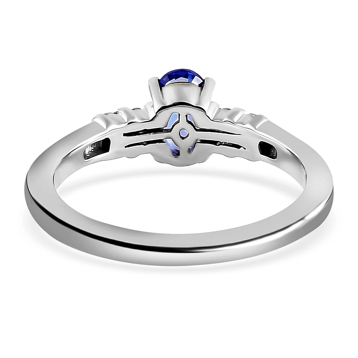 Tanzanite and White Zircon 0.60 ctw Ring in Platinum Over Sterling Silver (Size 10.0)