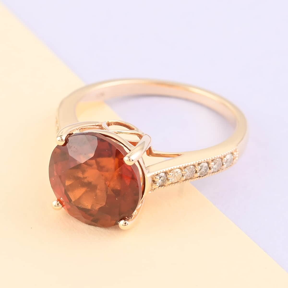 Luxoro 10K Yellow Gold AAA Sri Lankan Honey Garnet and G-H I2 Diamond Ring (Size 7.0) 2.60 Grams 5.10 ctw image number 1