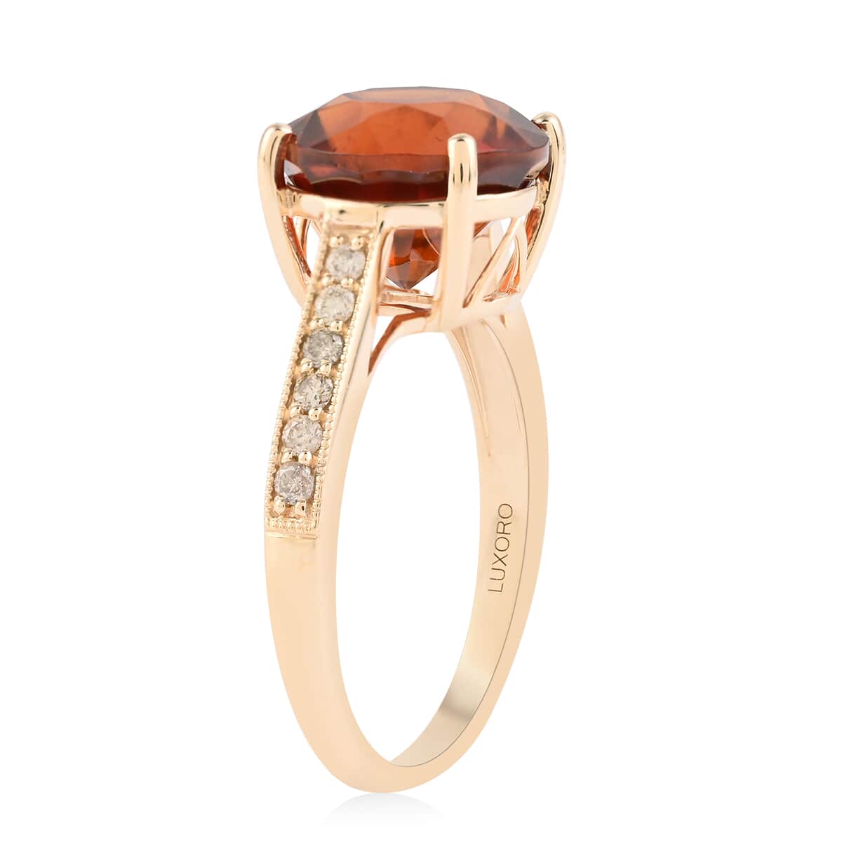 Luxoro 10K Yellow Gold AAA Sri Lankan Honey Garnet and G-H I2 Diamond Ring (Size 7.0) 2.60 Grams 5.10 ctw image number 3