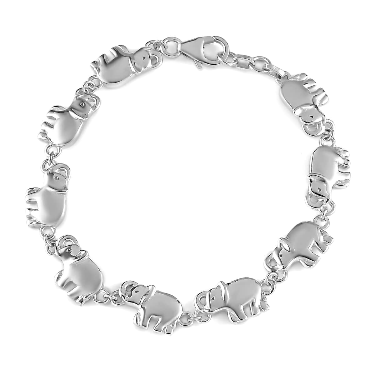 Platinum Over Sterling Silver Elephant Bracelet (6.50 In) (10.40 g) image number 0