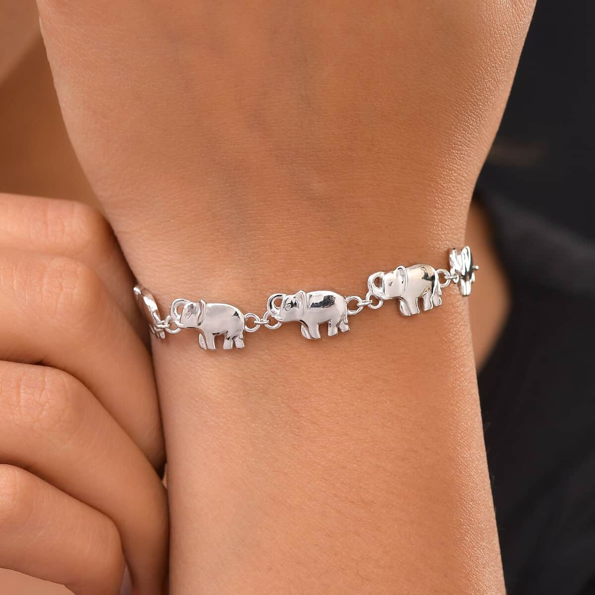 Platinum Over Sterling Silver Elephant Bracelet (6.50 In) (10.40 g) image number 2