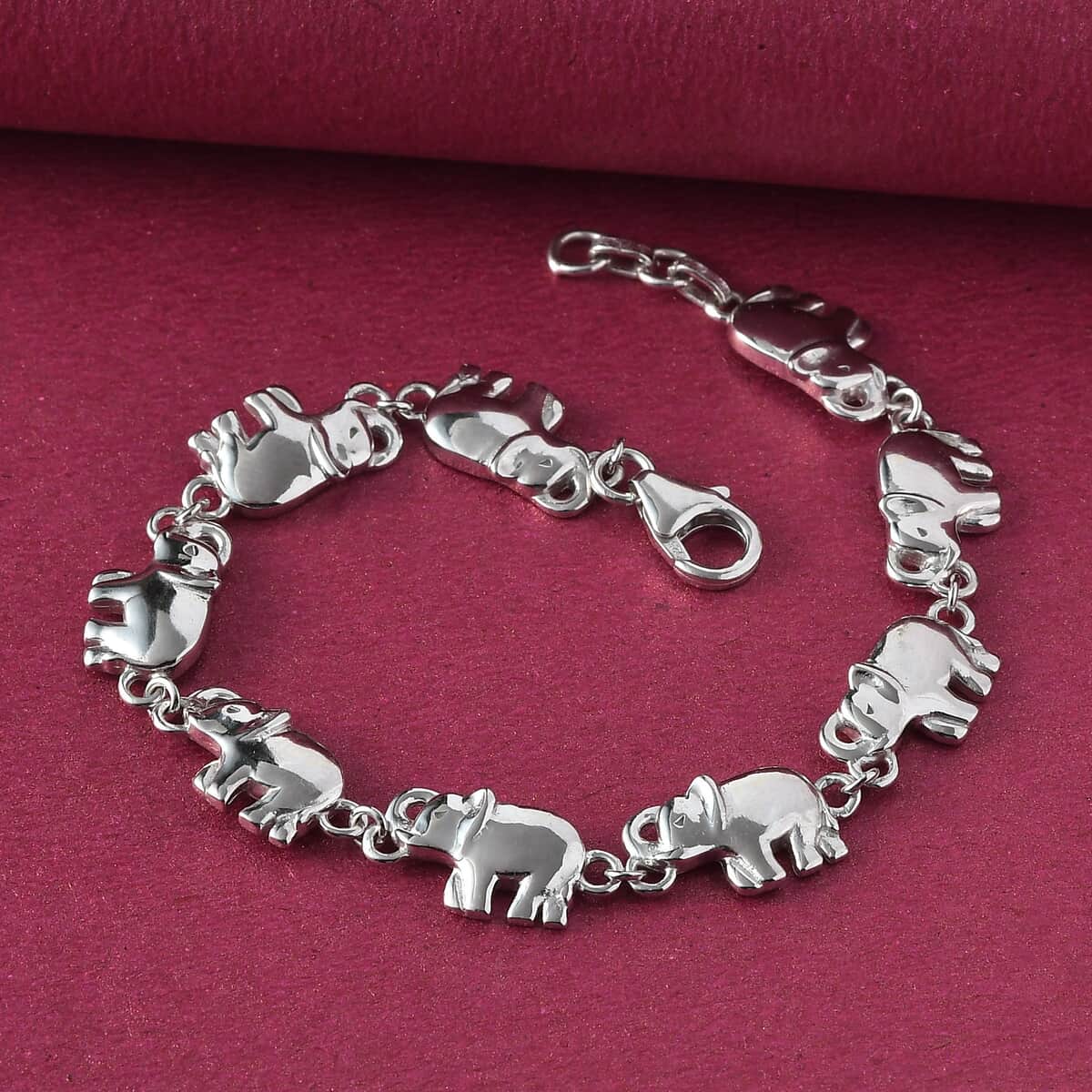 Platinum Over Sterling Silver Elephant Bracelet (6.50 In) (10.40 g) image number 3