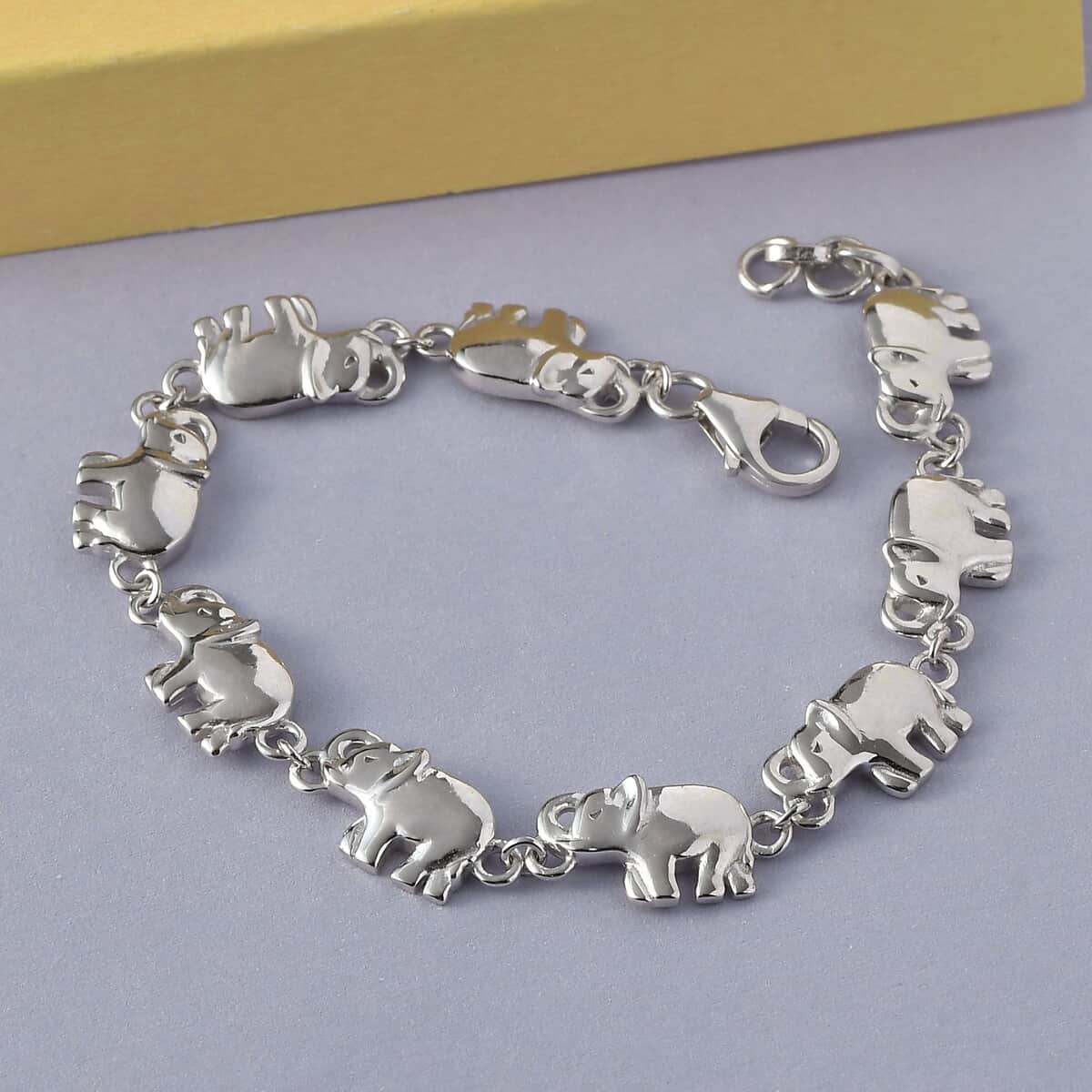 Platinum Over Sterling Silver Elephant Bracelet (6.50 In) (10.40 g) image number 4