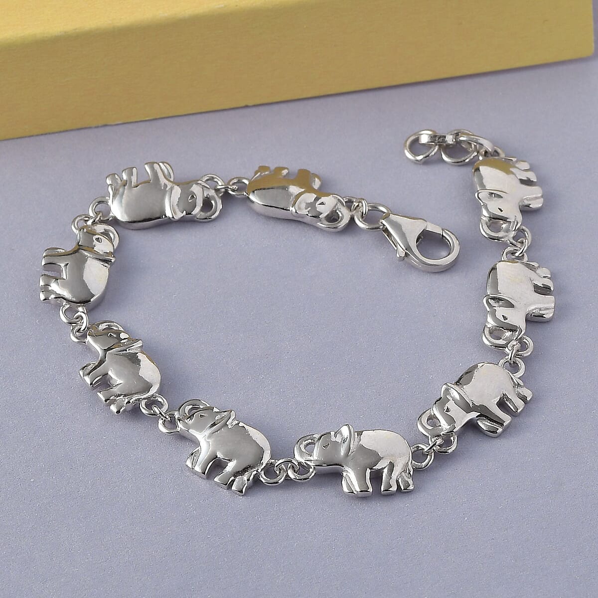 Platinum Over Sterling Silver Elephant Bracelet (8.00 In) 10.15 Grams image number 4