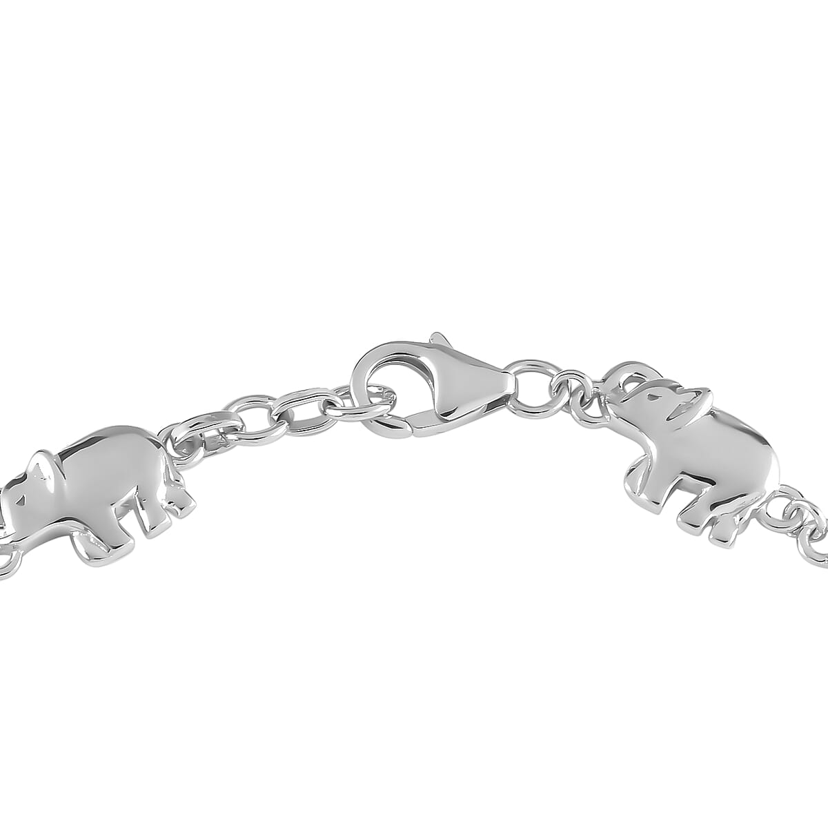 Platinum Over Sterling Silver Elephant Bracelet (8.00 In) 10.15 Grams image number 5
