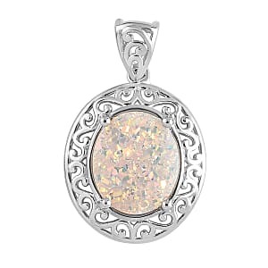 Pearl Shimmer Drusy Quartz Pendant in Platinum Over Copper