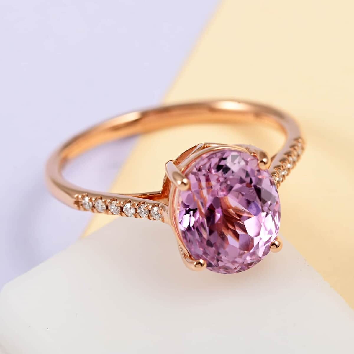 ILIANA 18K Rose Gold AAA Martha Rocha Kunzite and Diamond G-H SI Ring 3 Grams 5.25 ctw image number 1