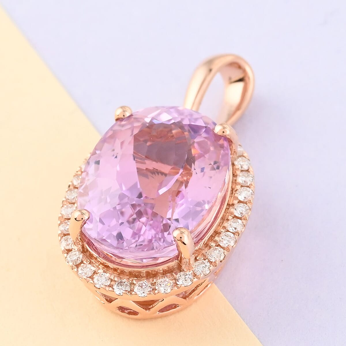 Iliana 18K Rose Gold AAA Martha Rocha Kunzite and G-H SI Diamond Halo Pendant 2.85 Grams 8.35 ctw image number 1