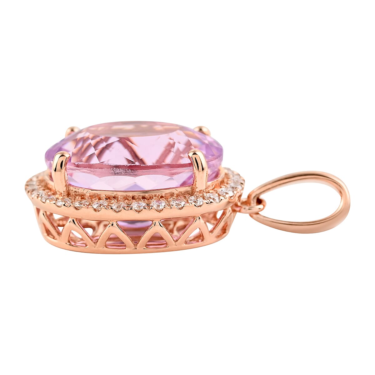 Iliana 18K Rose Gold AAA Martha Rocha Kunzite and G-H SI Diamond Halo Pendant 2.85 Grams 8.35 ctw image number 2