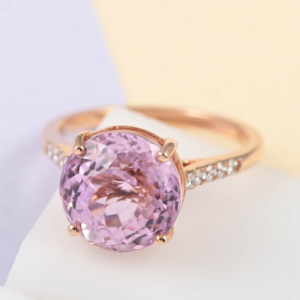 ILIANA 18K Rose Gold AAA Martha Rocha Kunzite and Diamond G-H SI Solitaire Ring 4 Grams 7.25 ctw image number 1