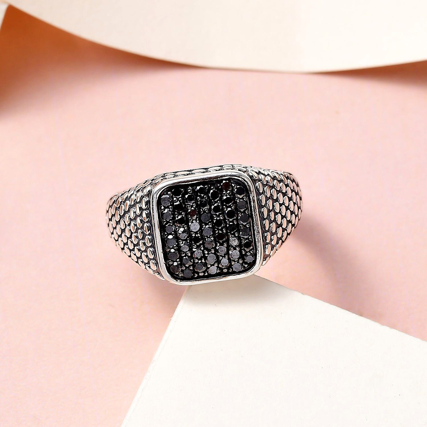 D'Joy Black Diamond 1.00 ctw Men's Ring in Sterling Silver (Size 10.0)