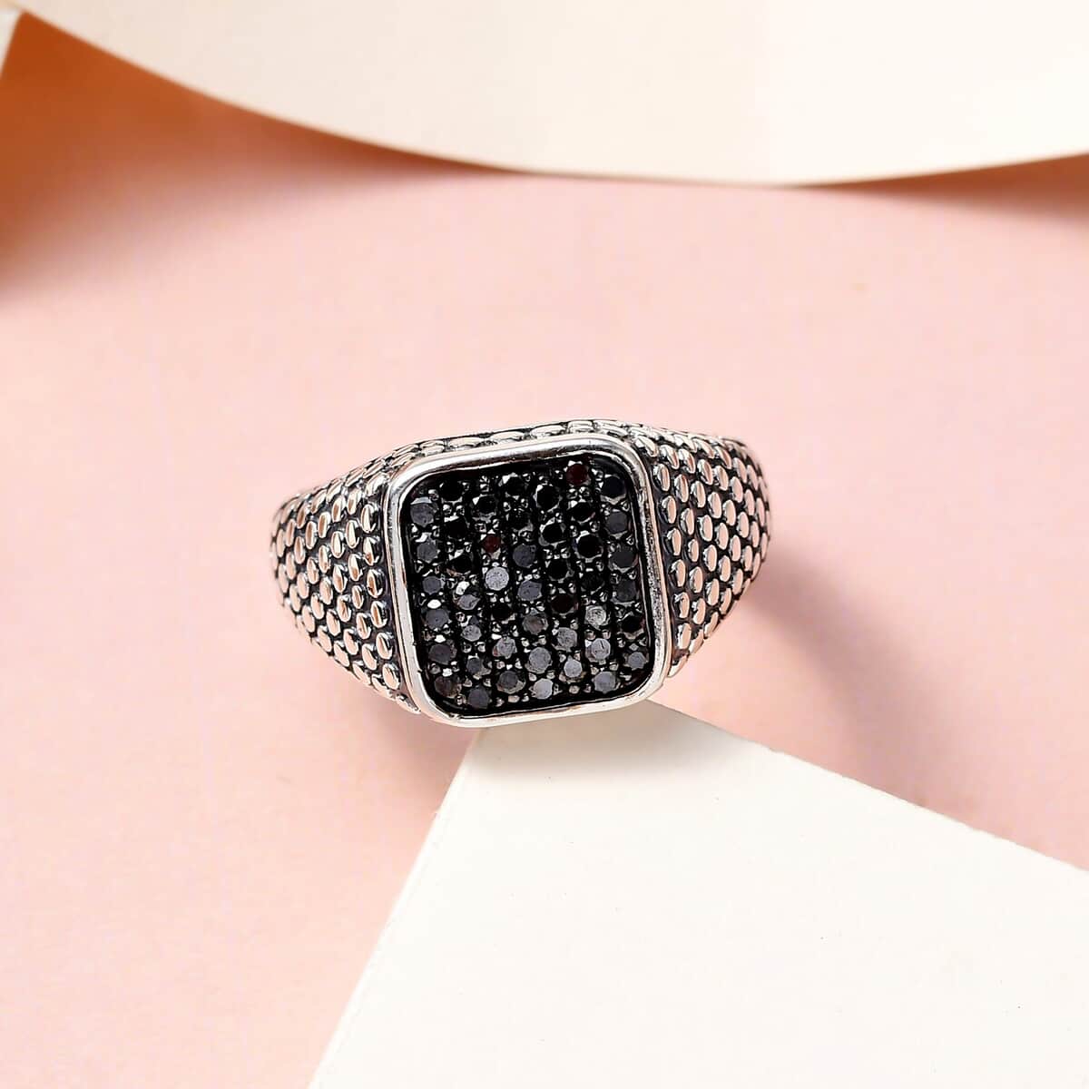 Black Diamond Men's Ring in Sterling Silver (Size 10.0) 1.00 ctw image number 1