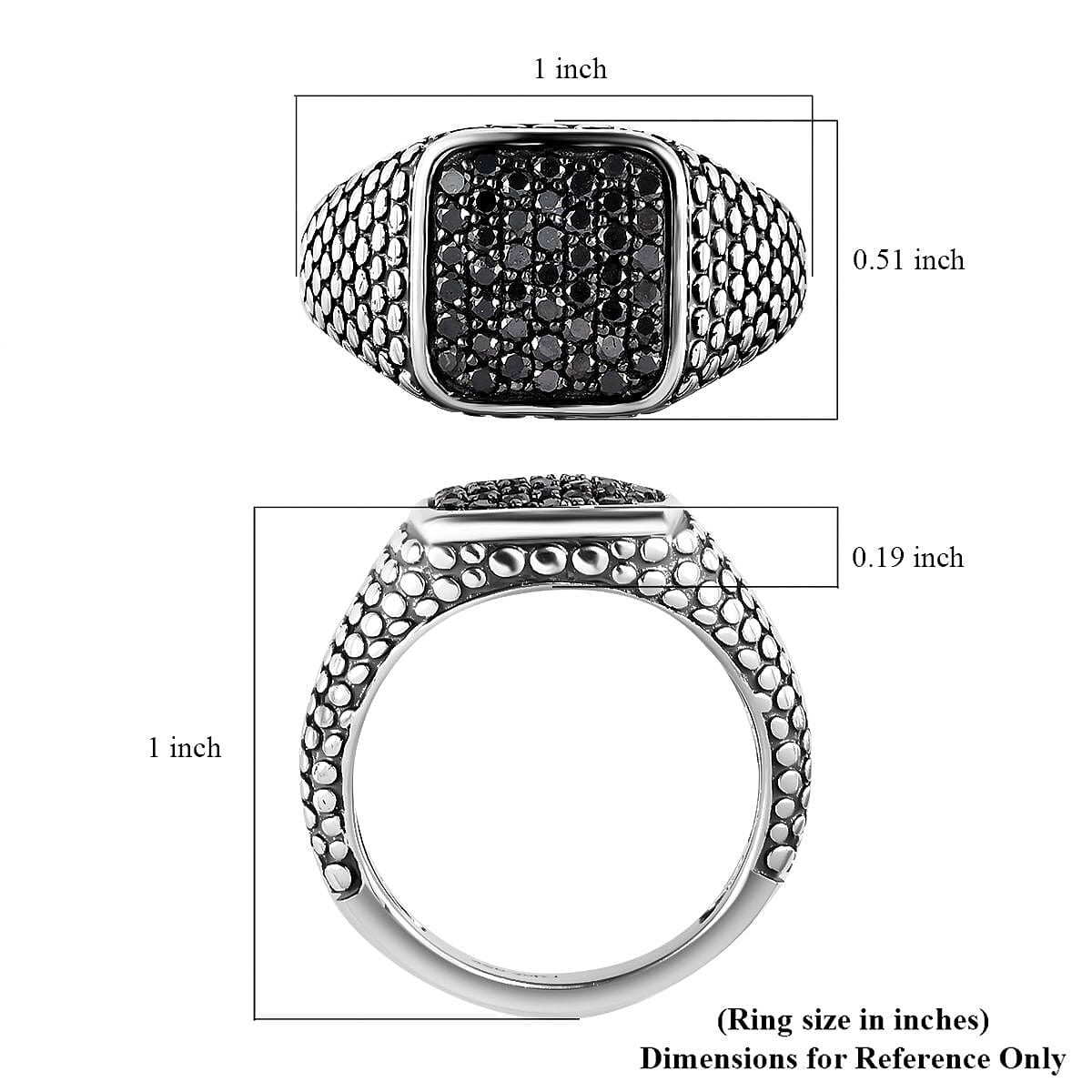D'Joy Black Diamond 1.00 ctw Men's Ring in Sterling Silver (Size 10.0)