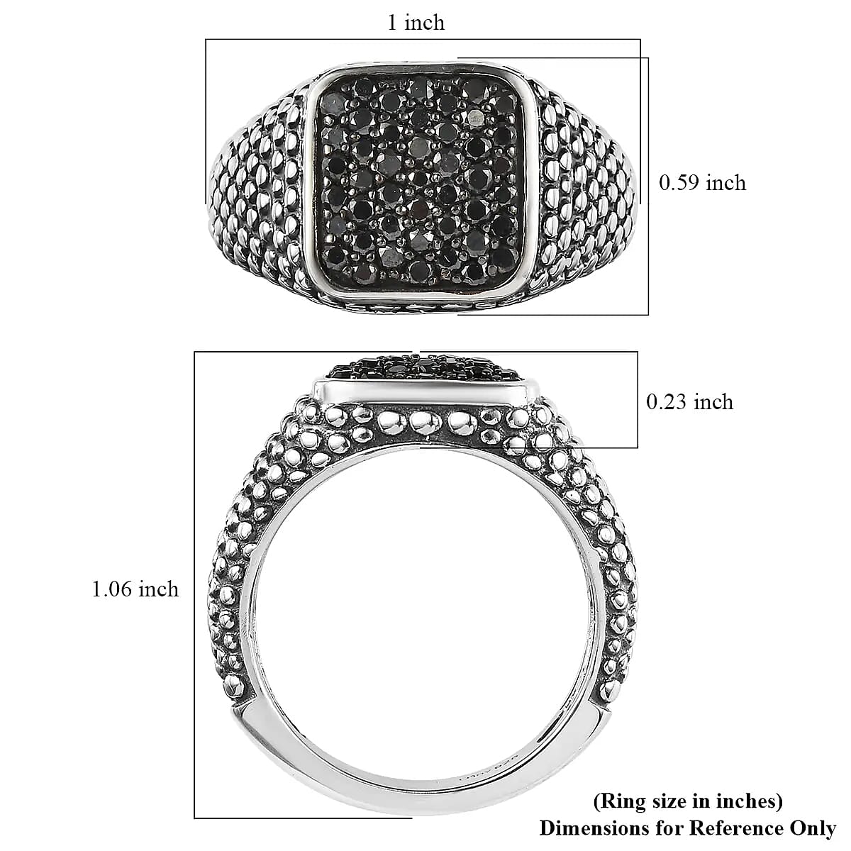 D'Joy Black Diamond 1.00 ctw Men's Ring in Sterling Silver (Size 10.0)