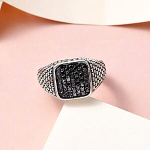D'Joy Black Diamond 1.00 ctw Men's Ring in Sterling Silver (Size 11.0)