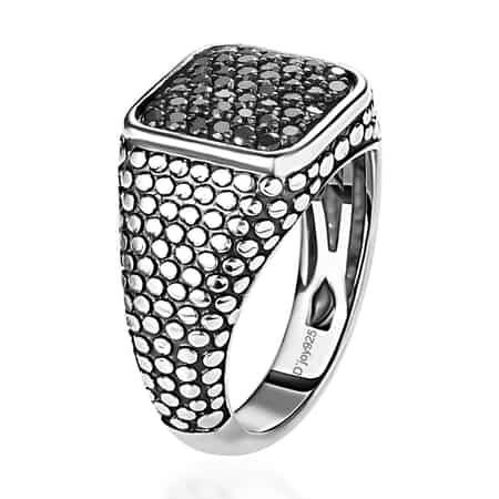 Black Diamond Men's Ring in Sterling Silver (Size 12.0) 1.00 ctw image number 3