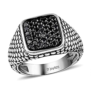 D'Joy Black Diamond 1.00 ctw Men's Ring in Sterling Silver (Size 13.0)