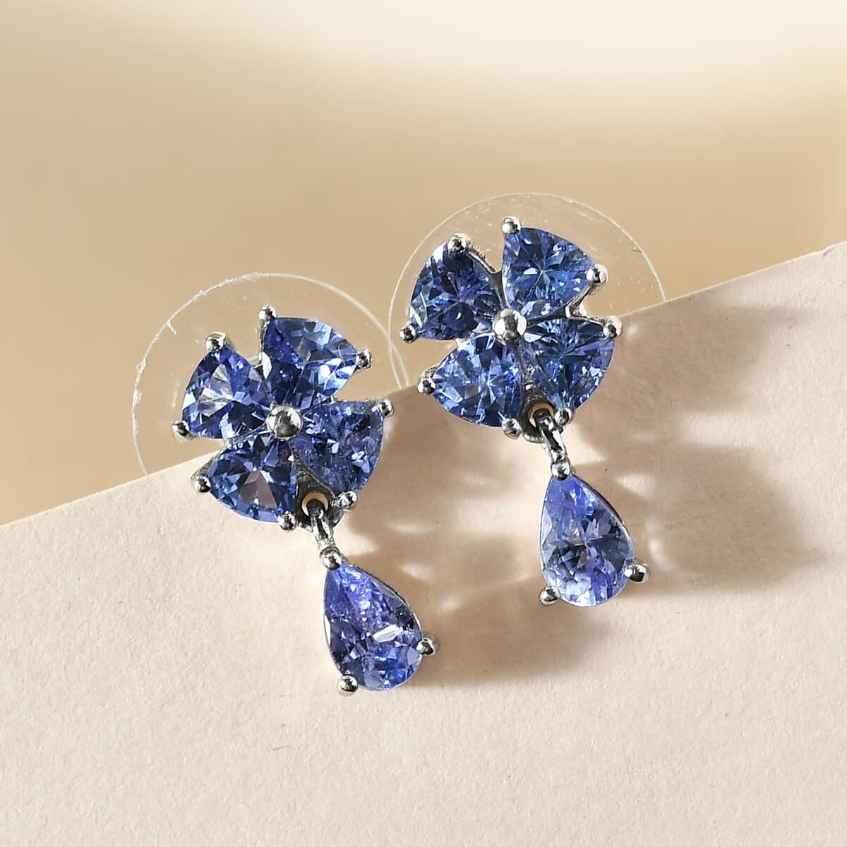 Tanzanite Flower Drop Earrings in Platinum Over Sterling Silver 2.75 ctw image number 1