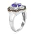 Tanzanite, Natural Champagne & White Diamond Floral Ring in Platinum Over Sterling Silver (Size 7.0) 1.40 ctw image number 3