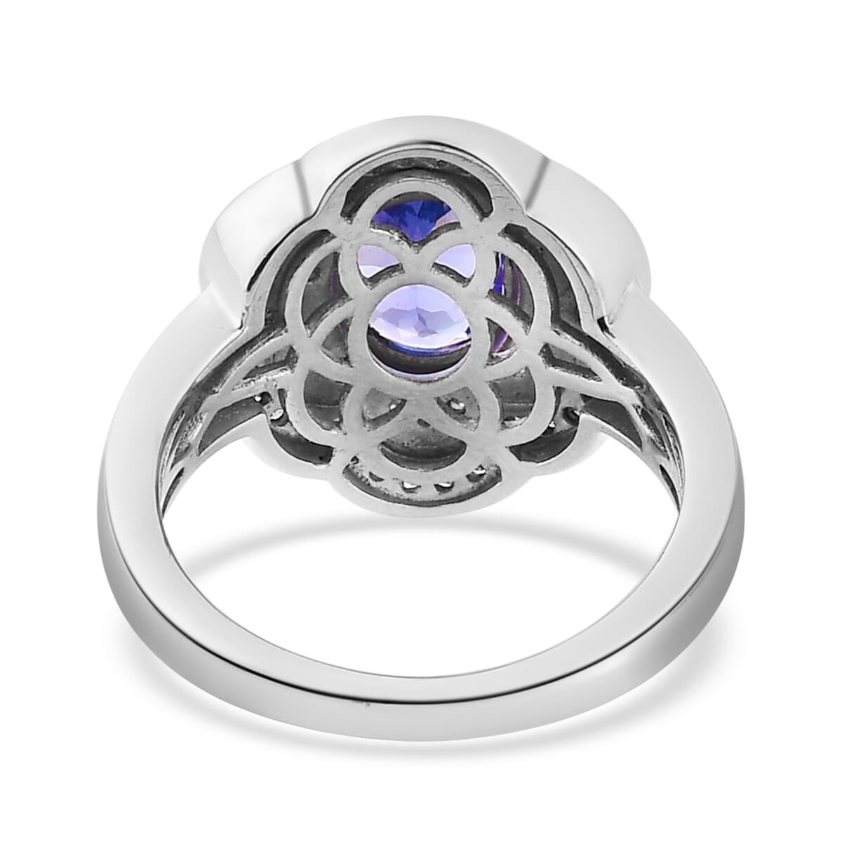 Tanzanite, Natural Champagne & White Diamond Floral Ring in Platinum Over Sterling Silver (Size 8.0) 1.40 ctw image number 4