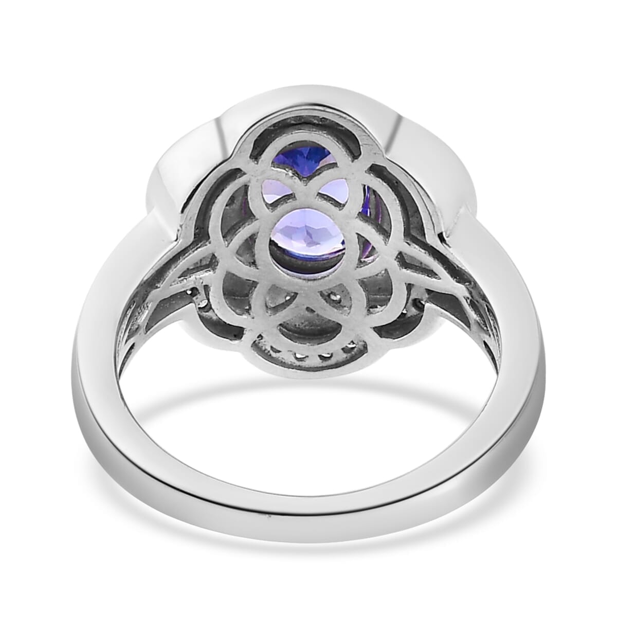 Tanzanite, Natural Champagne & White Diamond Floral Ring in Platinum Over Sterling Silver (Size 9.0) 1.40 ctw image number 4