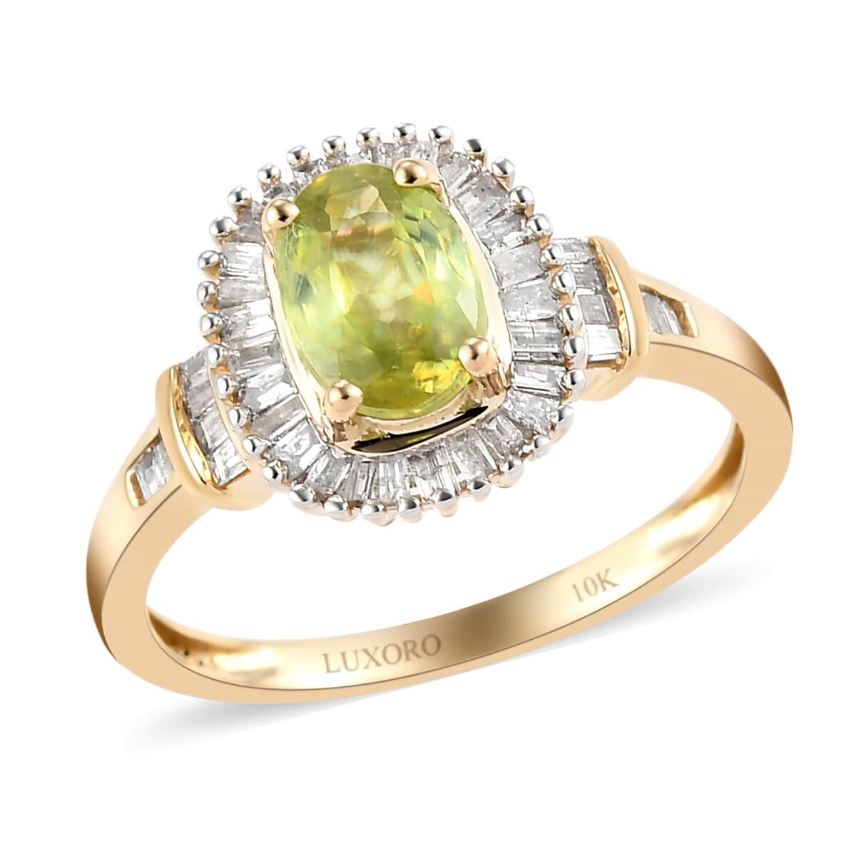 LUXORO 10K Yellow Gold AAA Sava Sphene and Diamond Halo Ring (Size 9.0) 1.25 ctw image number 0