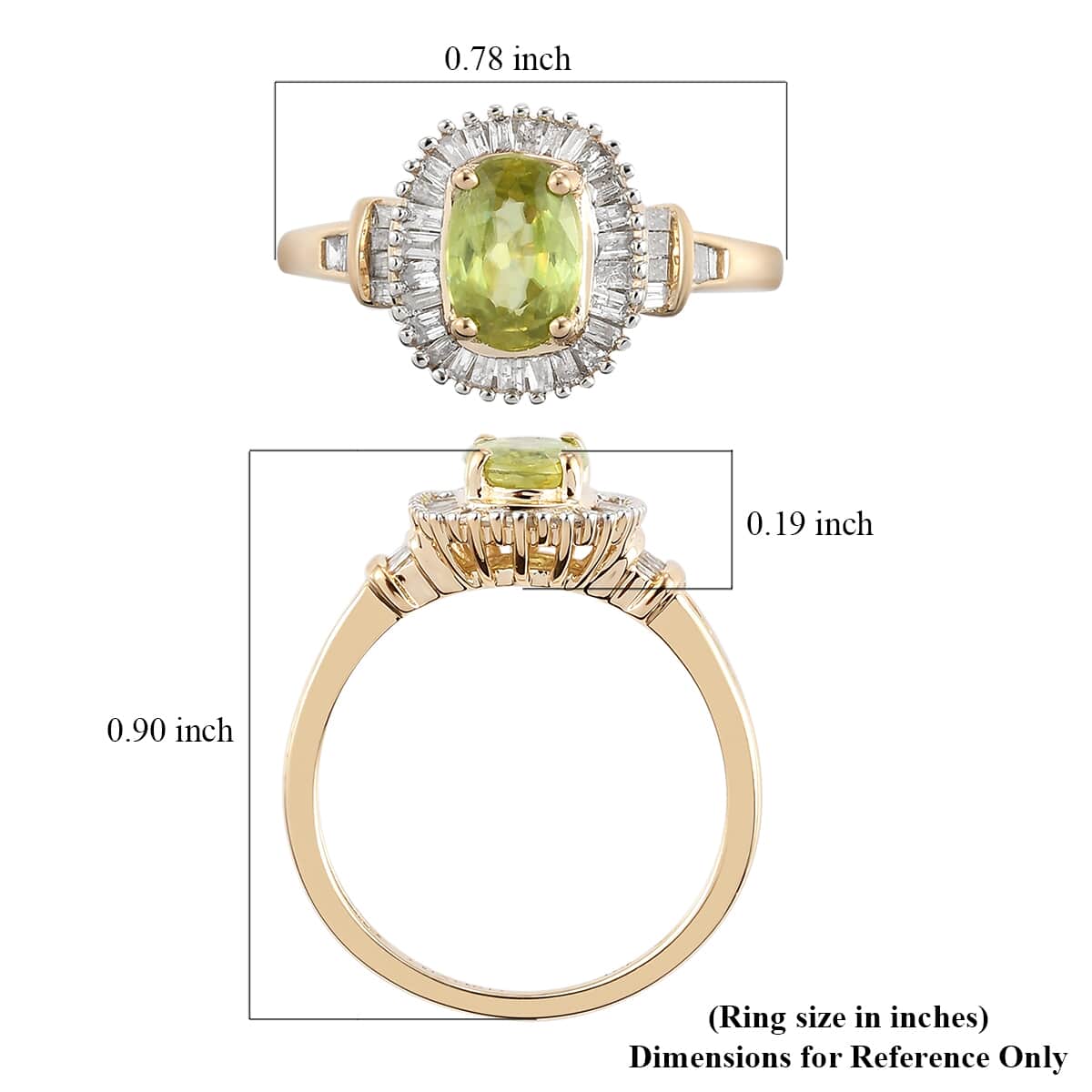 LUXORO 10K Yellow Gold AAA Sava Sphene and Diamond Halo Ring (Size 9.0) 1.25 ctw image number 5