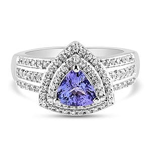 Tanzanite and White Zircon 1.42 ctw Ring in Platinum Over Sterling Silver (Size 6.5)