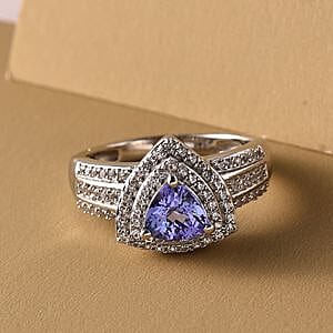 Tanzanite and White Zircon 1.42 ctw Ring in Platinum Over Sterling Silver (Size 6.5)