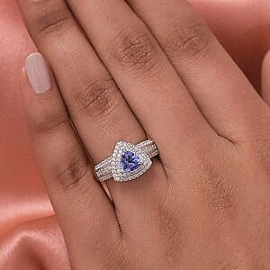 Tanzanite and White Zircon 1.42 ctw Ring in Platinum Over Sterling Silver (Size 6.5)