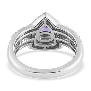 Tanzanite and White Zircon 1.42 ctw Ring in Platinum Over Sterling Silver (Size 6.5)