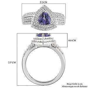 Tanzanite and White Zircon 1.42 ctw Ring in Platinum Over Sterling Silver (Size 6.5)