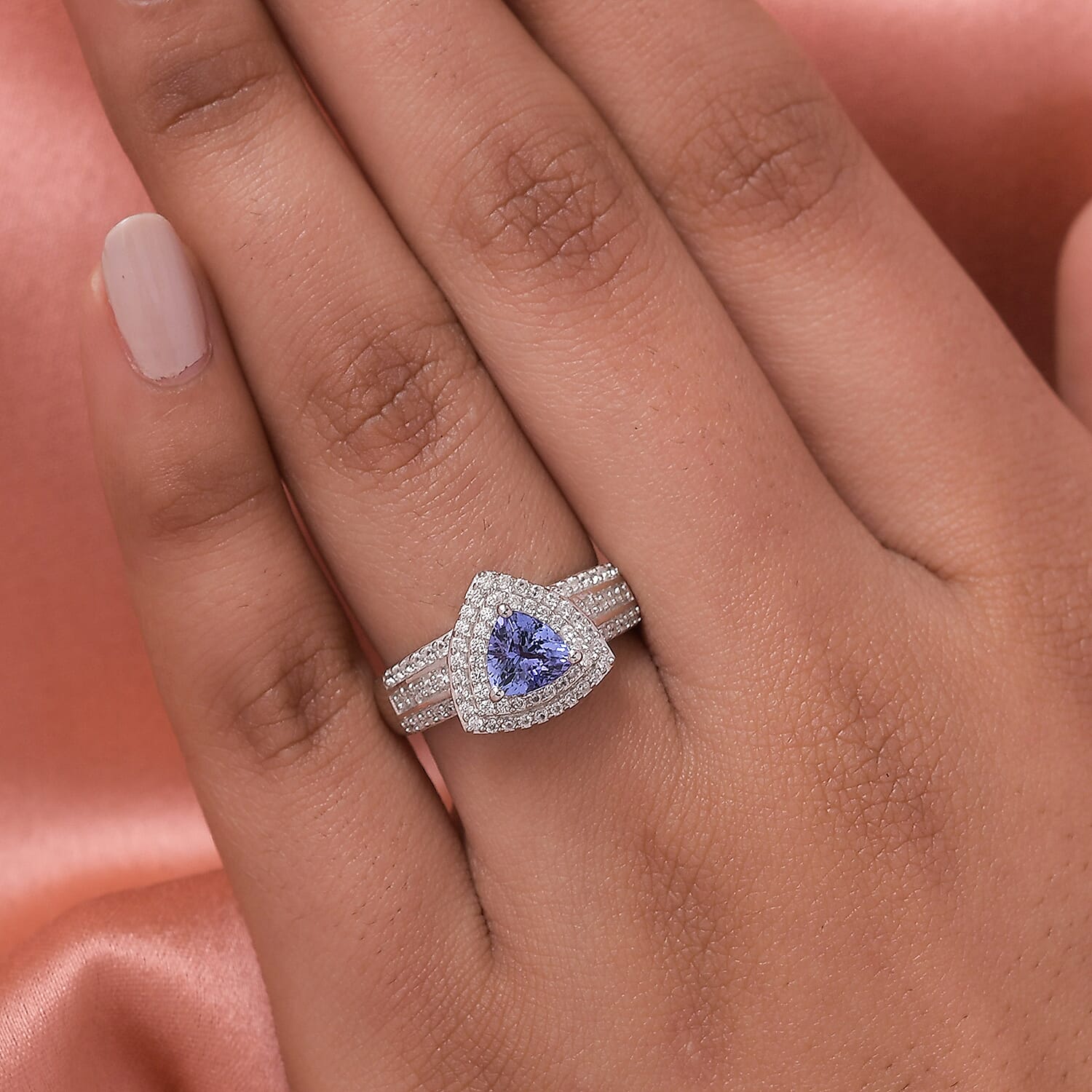 Tanzanite and White Zircon 1.42 ctw Ring in Platinum Over Sterling Silver (Size 10)