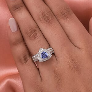 Tanzanite and White Zircon 1.42 ctw Ring in Platinum Over Sterling Silver (Size 10)