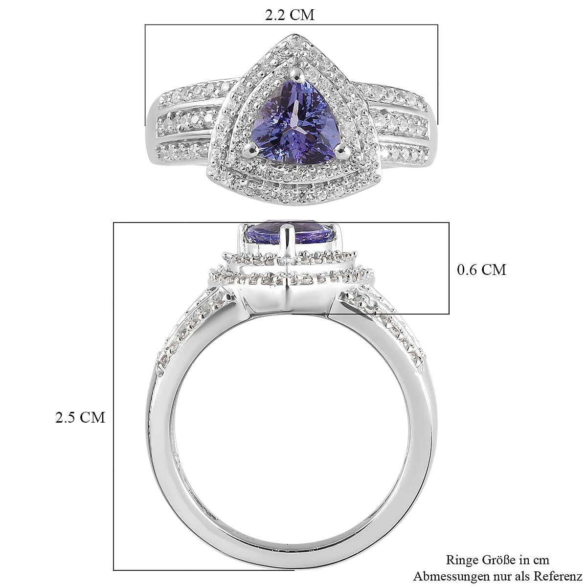 Tanzanite and White Zircon 1.42 ctw Ring in Platinum Over Sterling Silver (Size 10)