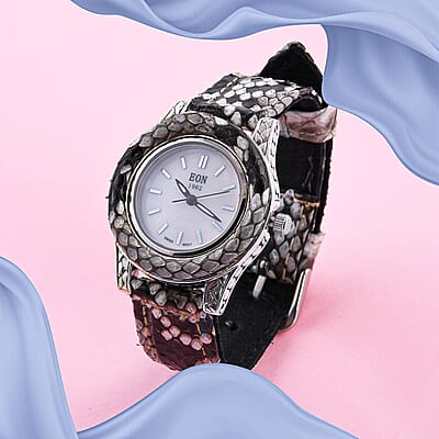 Bali Legacy Eon 1962 Swiss Movement Sterling Silver Watch with Natural Gray 100% Genuine Python Leather Strap, Leather Watch, Women Watch, Quartz Watch, Ladies Watch