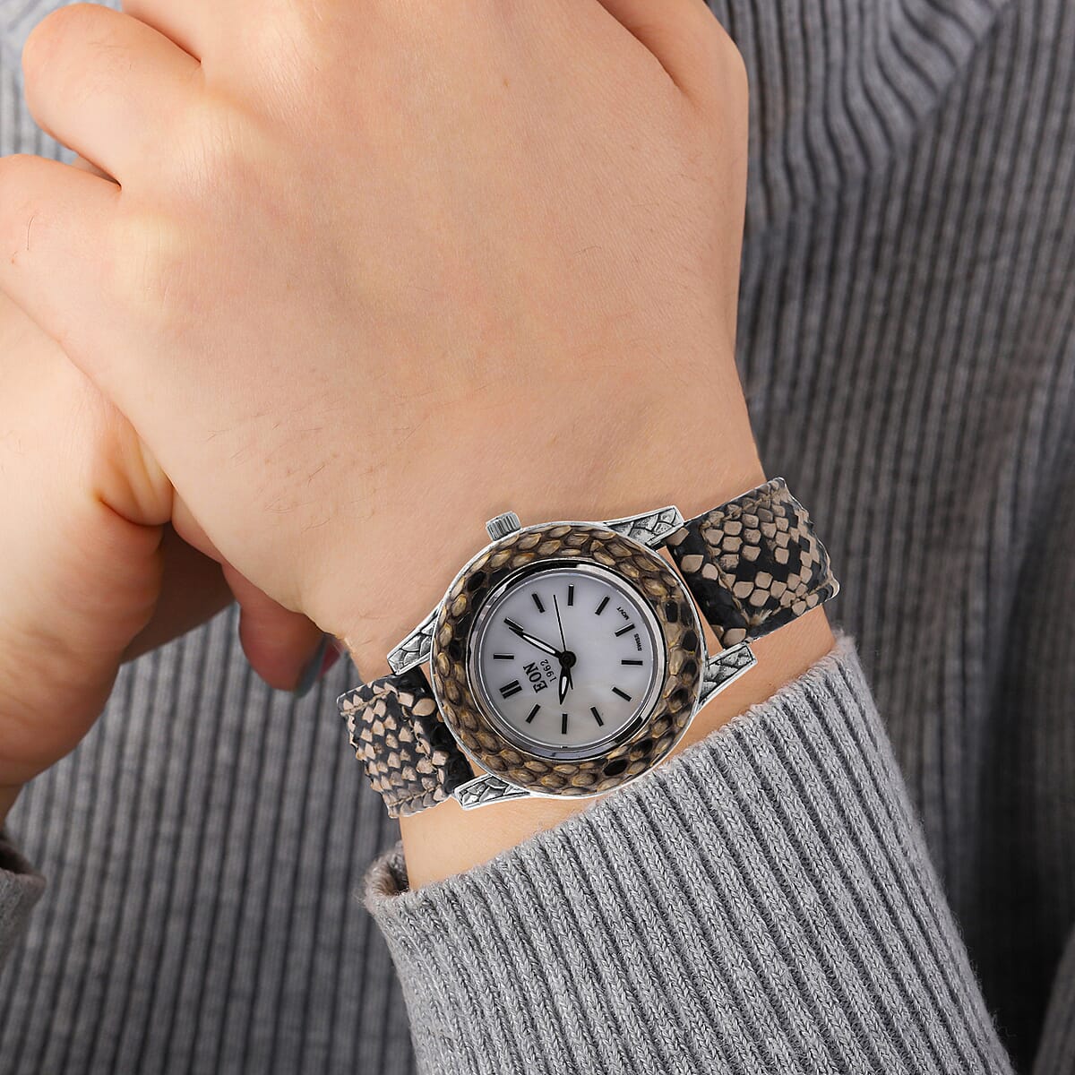 Bali Legacy Eon 1962 Swiss Movement Sterling Silver Watch with Brown 100% Genuine Python Leather Strap, Leather Watch, Women Watch, Quartz Watch, Ladies Watch image number 2