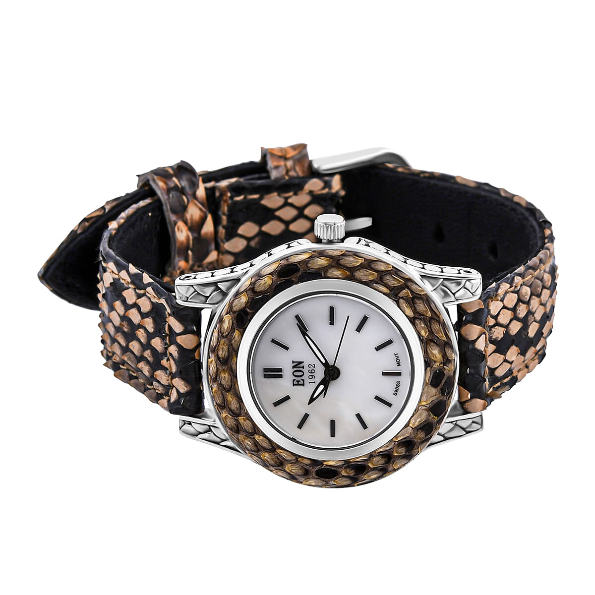 Bali Legacy Eon 1962 Swiss Movement Sterling Silver Watch with Brown 100% Genuine Python Leather Strap, Leather Watch, Women Watch, Quartz Watch, Ladies Watch image number 3