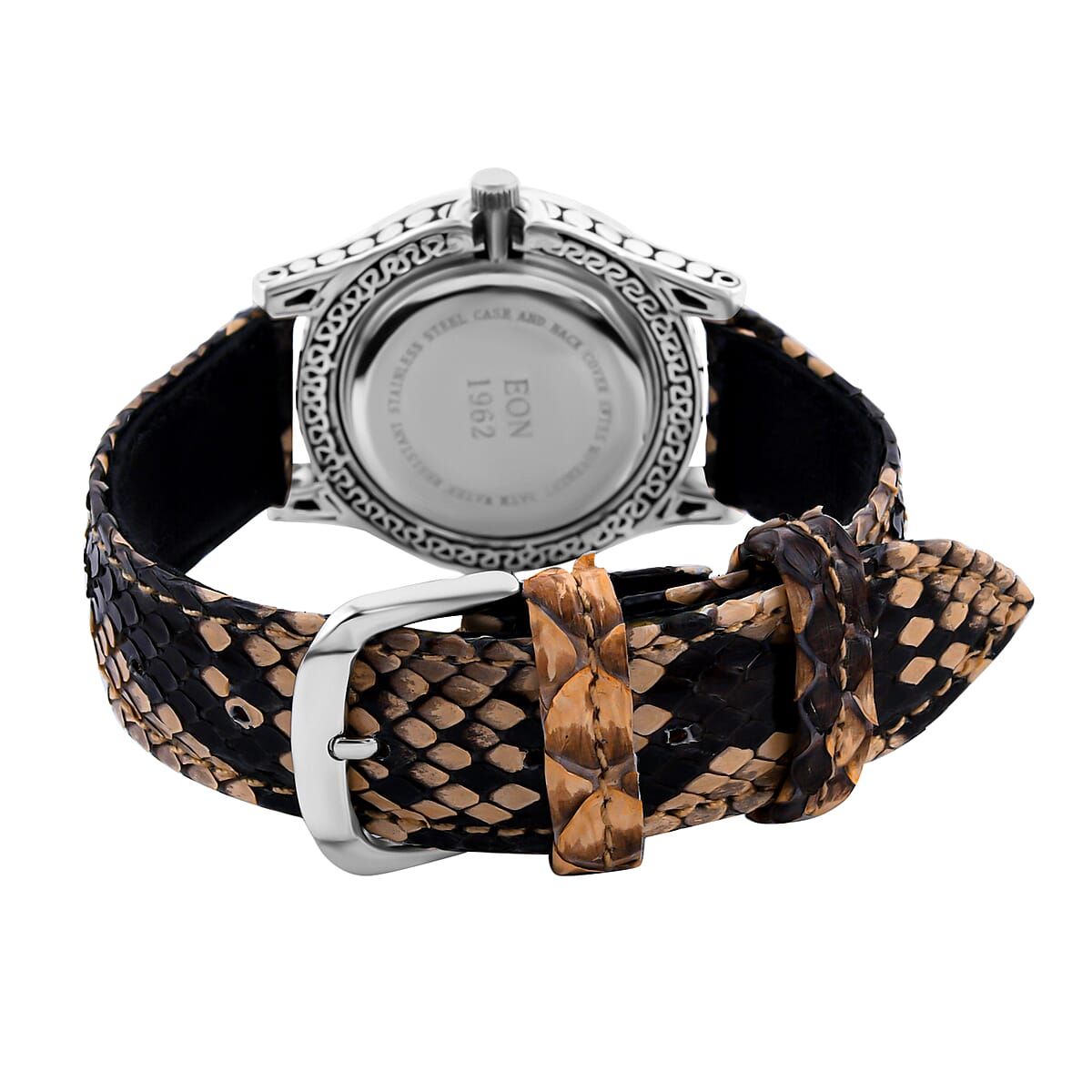 Bali Legacy Eon 1962 Swiss Movement Sterling Silver Watch with Brown 100% Genuine Python Leather Strap, Leather Watch, Women Watch, Quartz Watch, Ladies Watch image number 4